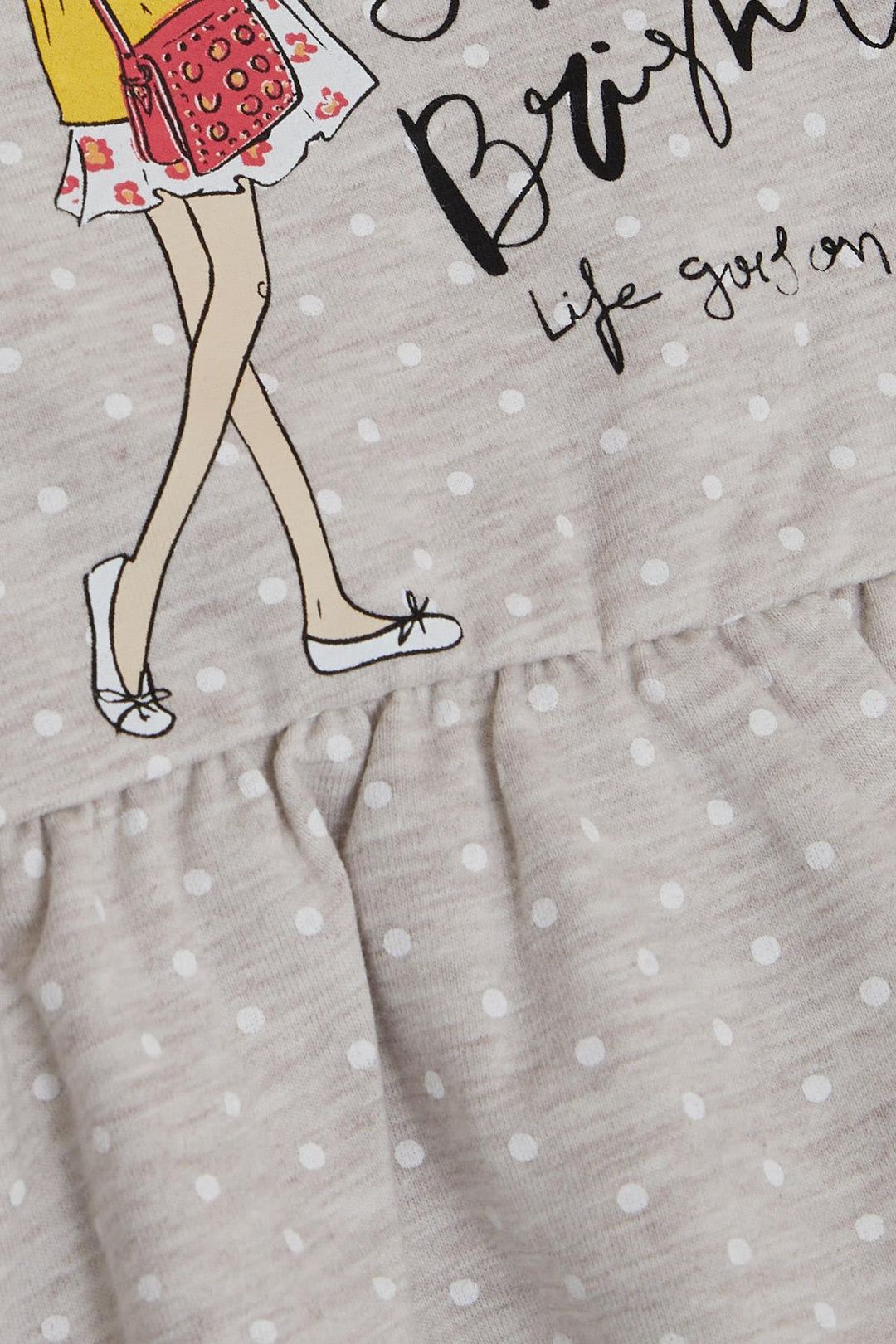 BRE Breeze Girl Child Long Sleeve Dress with Polka Dot Pattern, 3-7 Years, Beige Melange - Bunbury