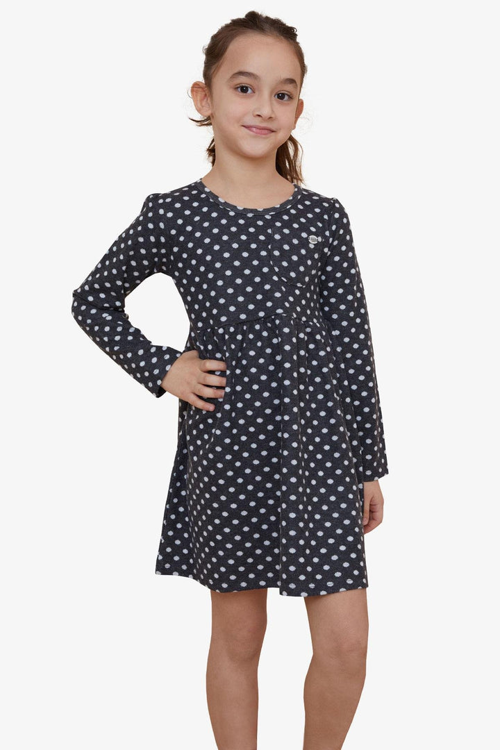 BRE Breeze Girl Child Long Sleeve Dress Polka Dot Patterned 4-8 Years, Smoke Gray - Viladecáns