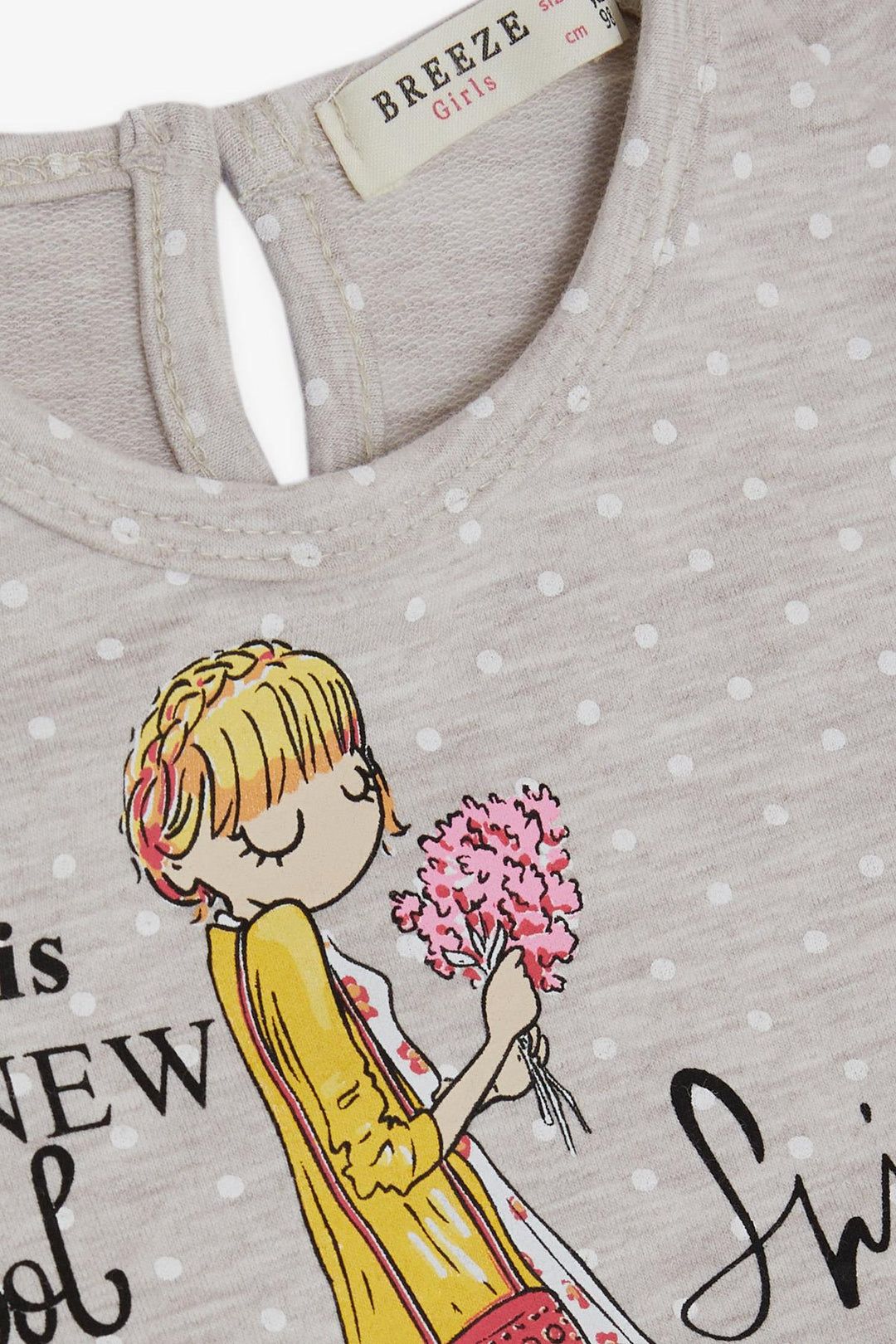 BRE Breeze Girl Child Long Sleeve Dress with Polka Dot Pattern, 3-7 Years, Beige Melange - Bunbury