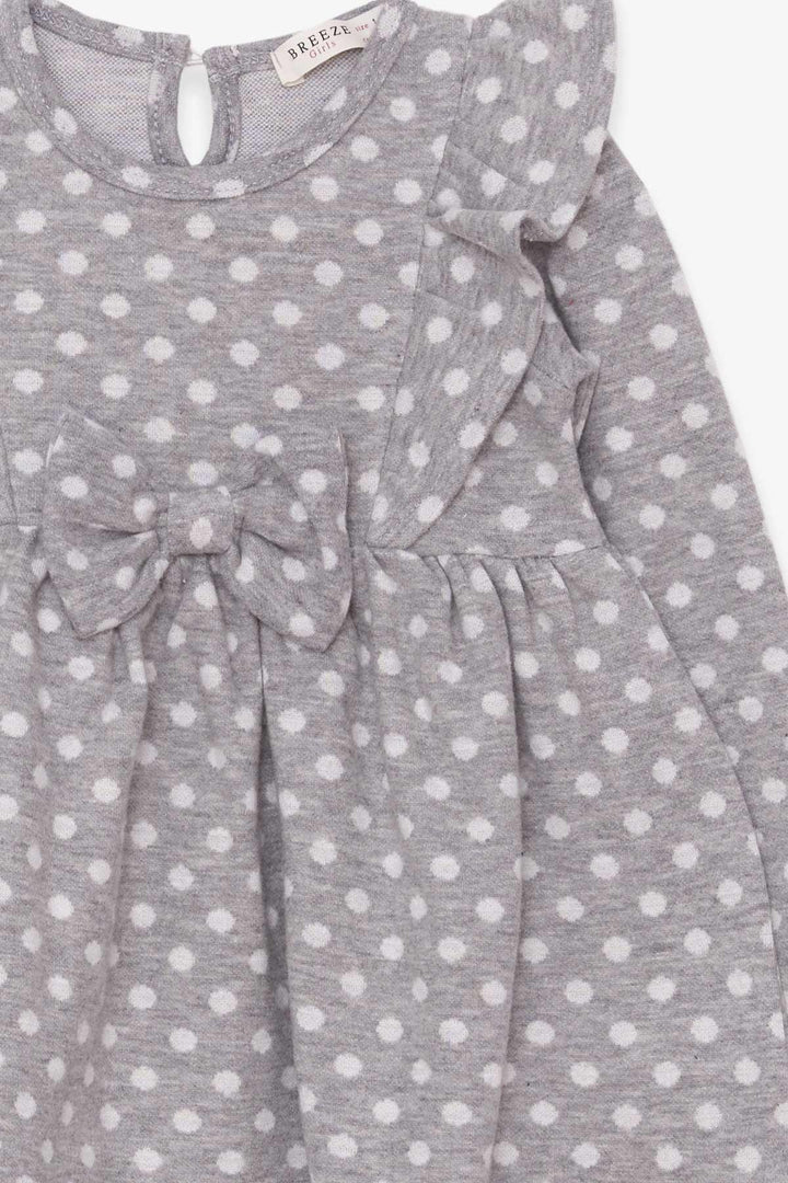 BRE Breeze Girl Child Long Sleeve Dress with Polka Dot Bow 1.5-5 Years, Light Grey Melange - Scheveningen