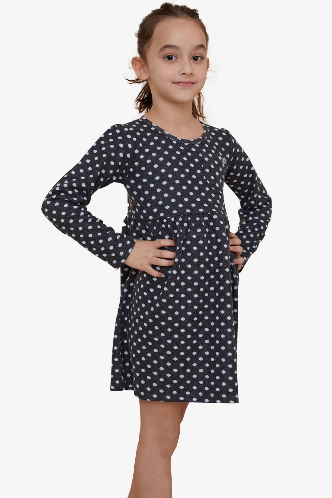 BRE Breeze Girl Child Long Sleeve Dress Polka Dot Patterned 4-8 Years, Smoke Gray - Viladecáns