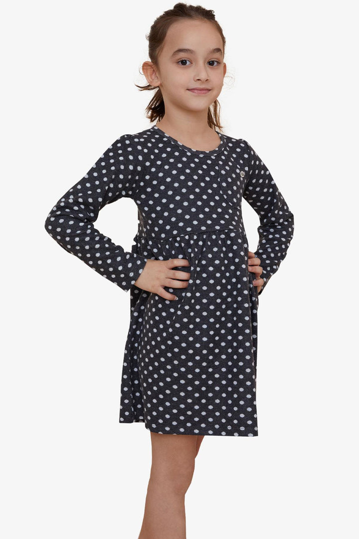 BRE Breeze Girl Child Long Sleeve Dress Polka Dot Patterned 4-8 Years, Smoke Gray - Viladecáns
