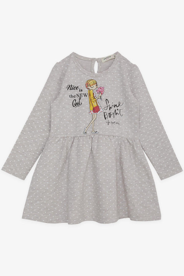 BRE Breeze Girl Child Long Sleeve Dress with Polka Dot Pattern, 3-7 Years, Beige Melange - Bunbury