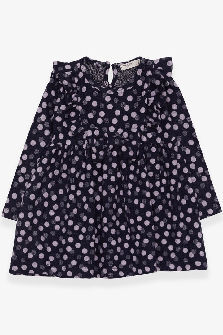 BRE Breeze Girl Child Long Sleeve Dress with Polka Dot Bow 1.5-5 Years, Navy Blue - East Orange