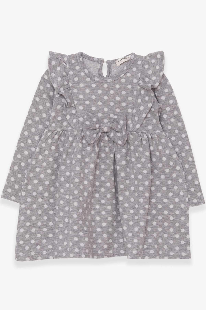 BRE Breeze Girl Child Long Sleeve Dress with Polka Dot Bow 1.5-5 Years, Light Grey Melange - Scheveningen