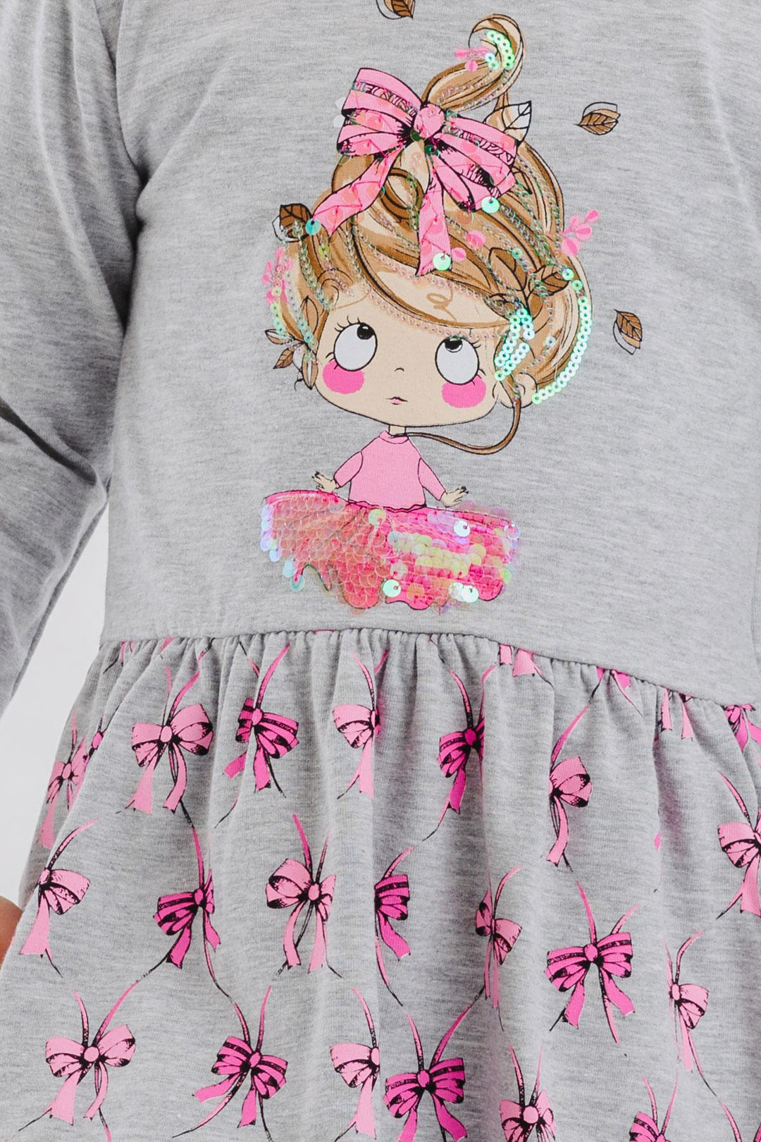 BRE Breeze Girl Child Long Sleeve Dress Sequined Girl Printed 3-7 Years, Grey Melange - Pinotepa