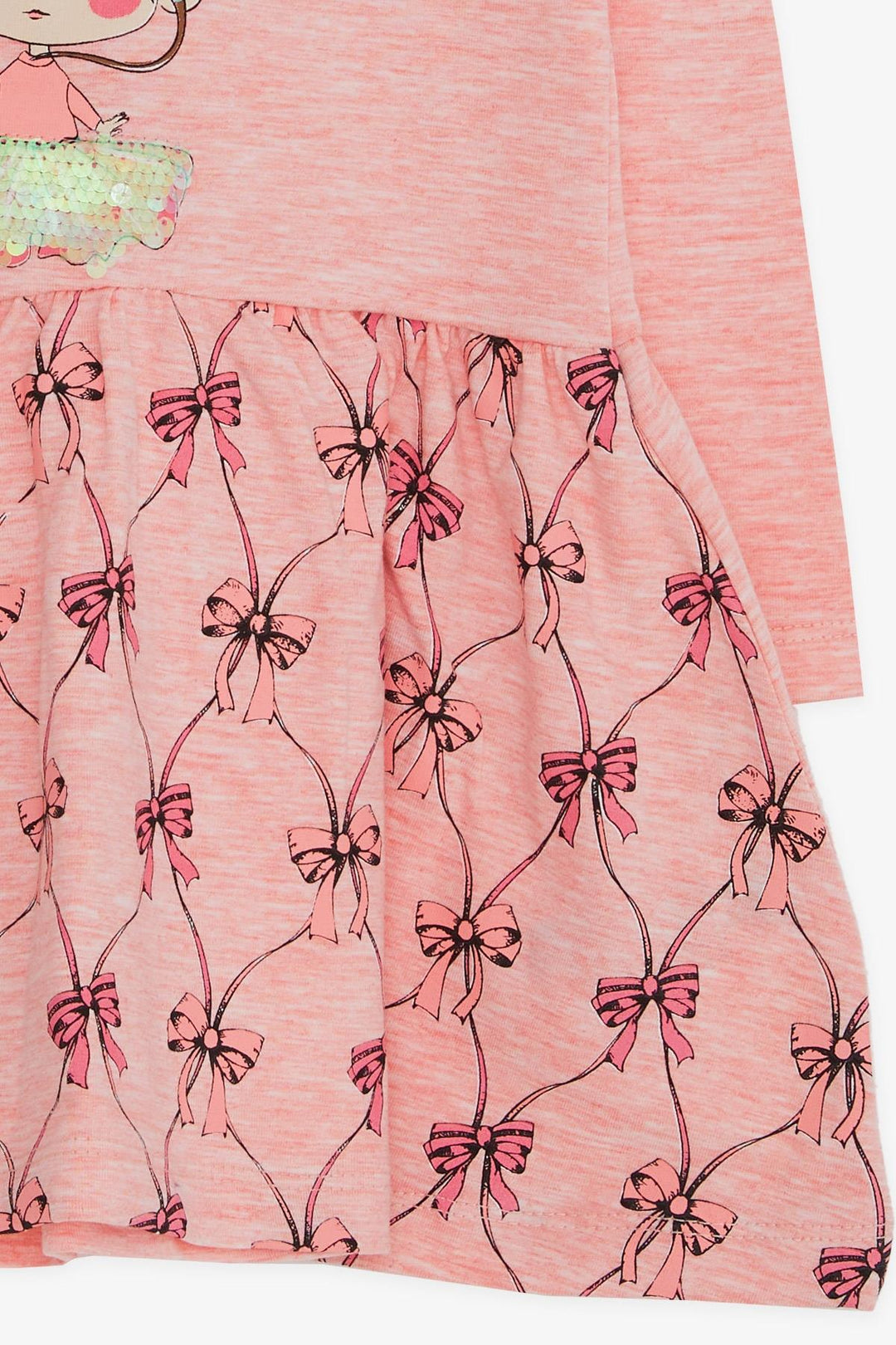 BRE Breeze Girl Child Long Sleeve Dress Sequined Girl Printed 3-7 Years, Salmon Melange - Wallsend