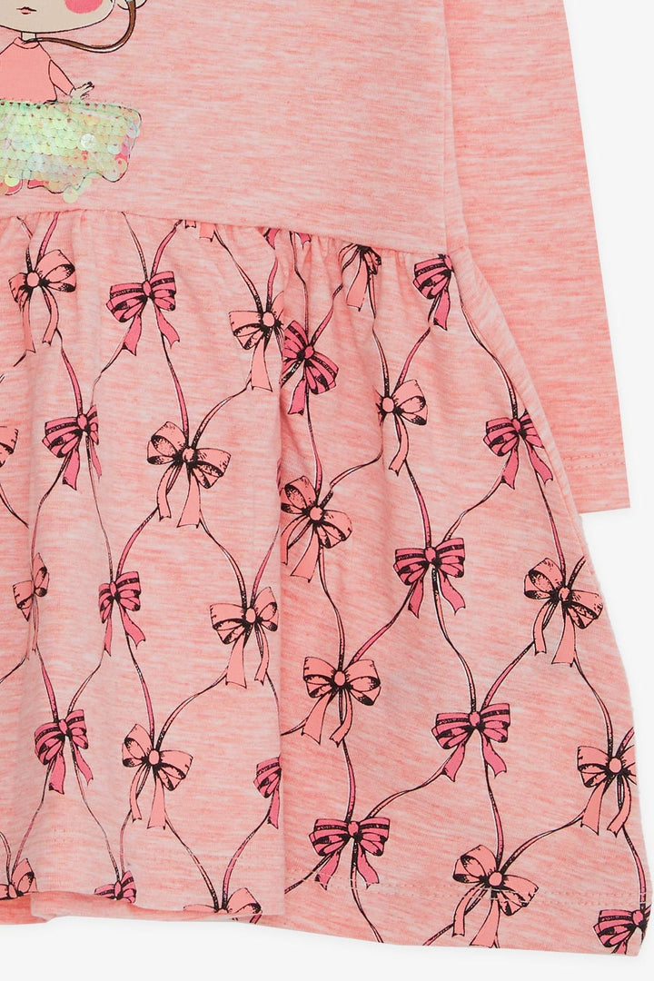 BRE Breeze Girl Child Long Sleeve Dress Sequined Girl Printed 3-7 Years, Salmon Melange - Wallsend