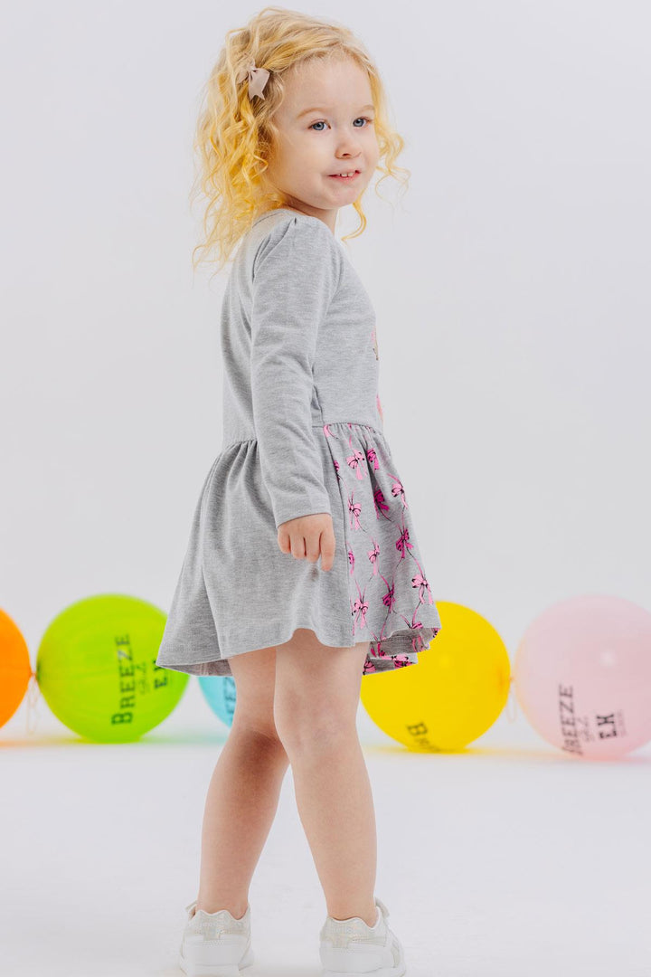 BRE Breeze Girl Child Long Sleeve Dress Sequined Girl Printed 3-7 Years, Grey Melange - Pinotepa