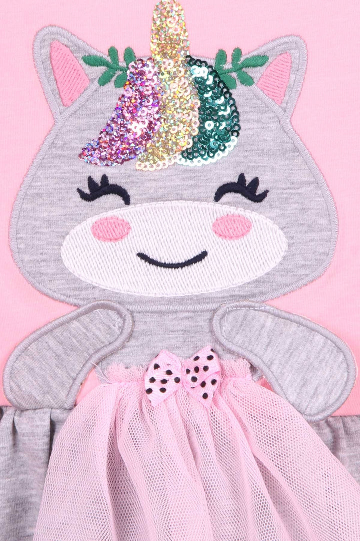 BRE Breeze Girl's Dress with Sequined Embroidery Cat 1-4 Years, Powder - Horizon West