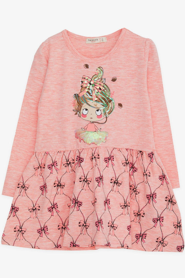 BRE Breeze Girl Child Long Sleeve Dress Sequined Girl Printed 3-7 Years, Salmon Melange - Wallsend