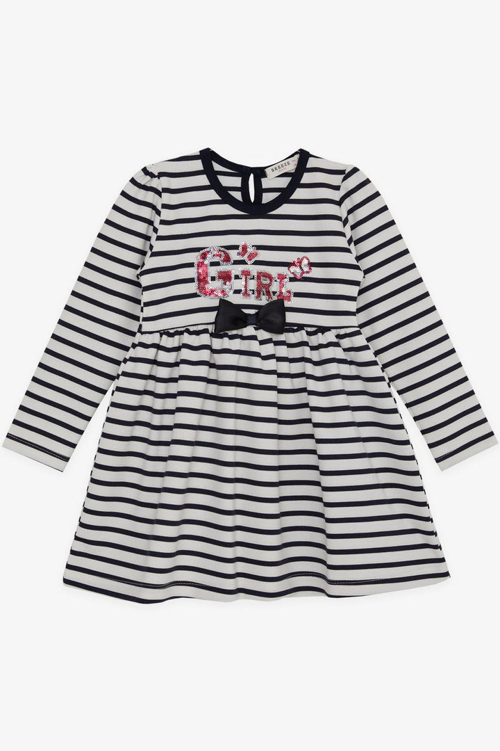 BRE Breeze Girl Child Long Sleeve Dress Sequined Summer Printed with Bow 3-8 Years, Ecru - Caerdydd