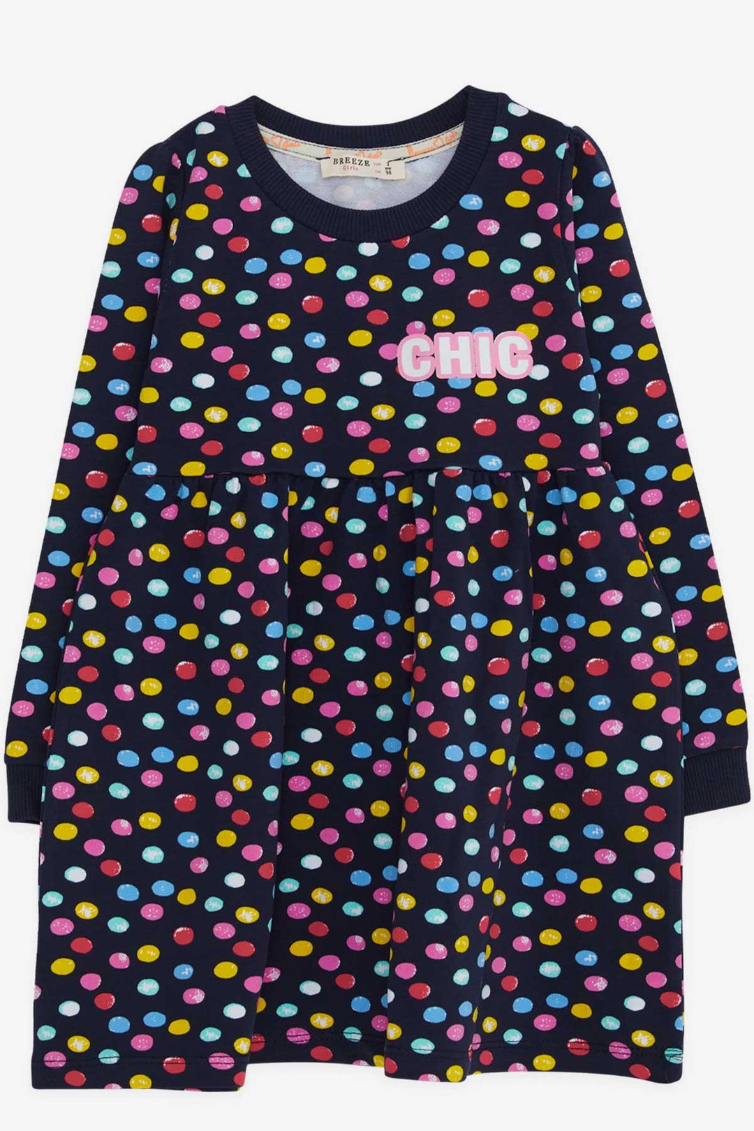 BRE Breeze Girl Child Long Sleeve Dress Colorful Polka Dot Patterned 1.5-5 Years, Navy Blue - Zacatecas