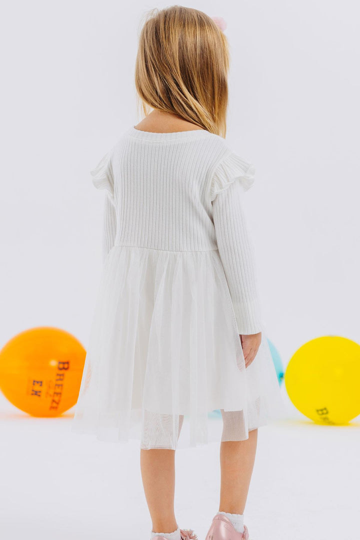 BRE Breeze Girl Child Long Sleeve Dress Colorful Embroidered 1.5-5 Years, Ecru - Cologne