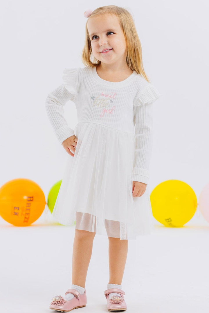 BRE Breeze Girl Child Long Sleeve Dress Colorful Embroidered 1.5-5 Years, Ecru - Cologne