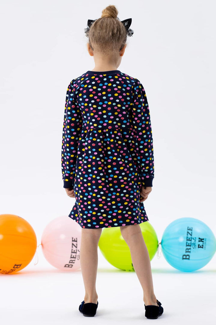 BRE Breeze Girl Child Long Sleeve Dress Colorful Polka Dot Patterned 1.5-5 Years, Navy Blue - Zacatecas