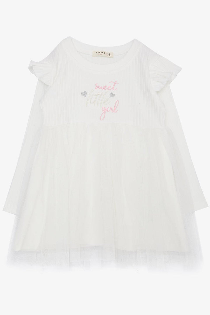 BRE Breeze Girl Child Long Sleeve Dress Colorful Embroidered 1.5-5 Years, Ecru - Cologne