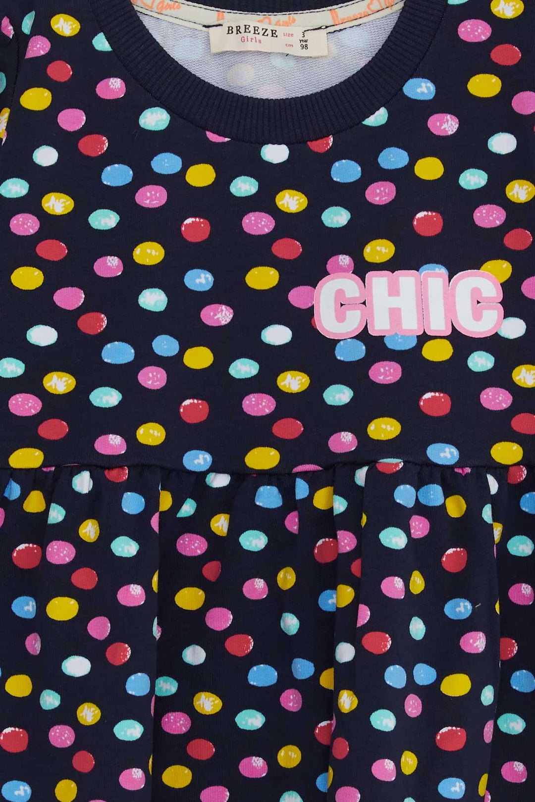 BRE Breeze Girl Child Long Sleeve Dress Colorful Polka Dot Patterned 1.5-5 Years, Navy Blue - Zacatecas