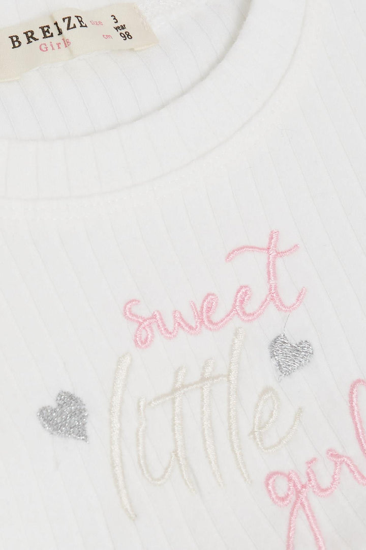 BRE Breeze Girl Child Long Sleeve Dress Colorful Embroidered 1.5-5 Years, Ecru - Cologne