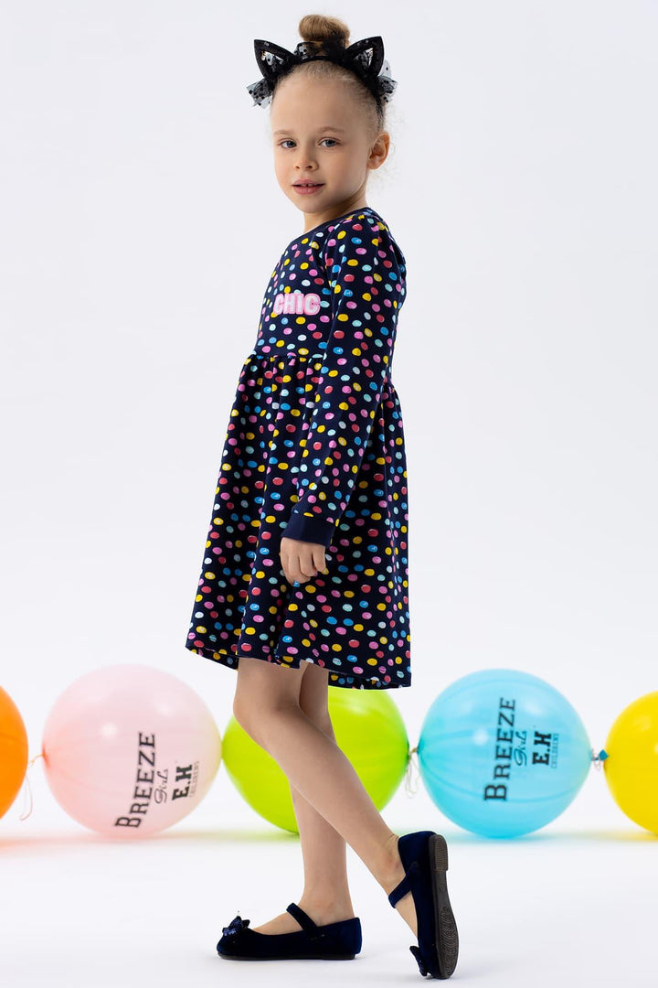 BRE Breeze Girl Child Long Sleeve Dress Colorful Polka Dot Patterned 1.5-5 Years, Navy Blue - Zacatecas
