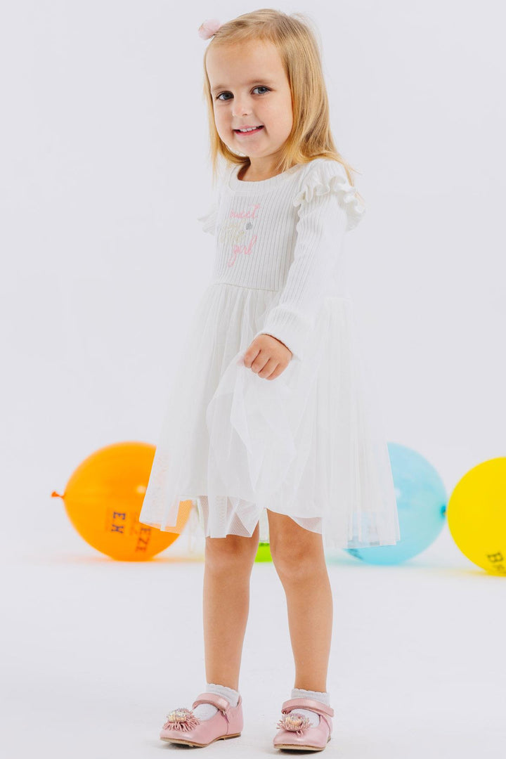 BRE Breeze Girl Child Long Sleeve Dress Colorful Embroidered 1.5-5 Years, Ecru - Cologne