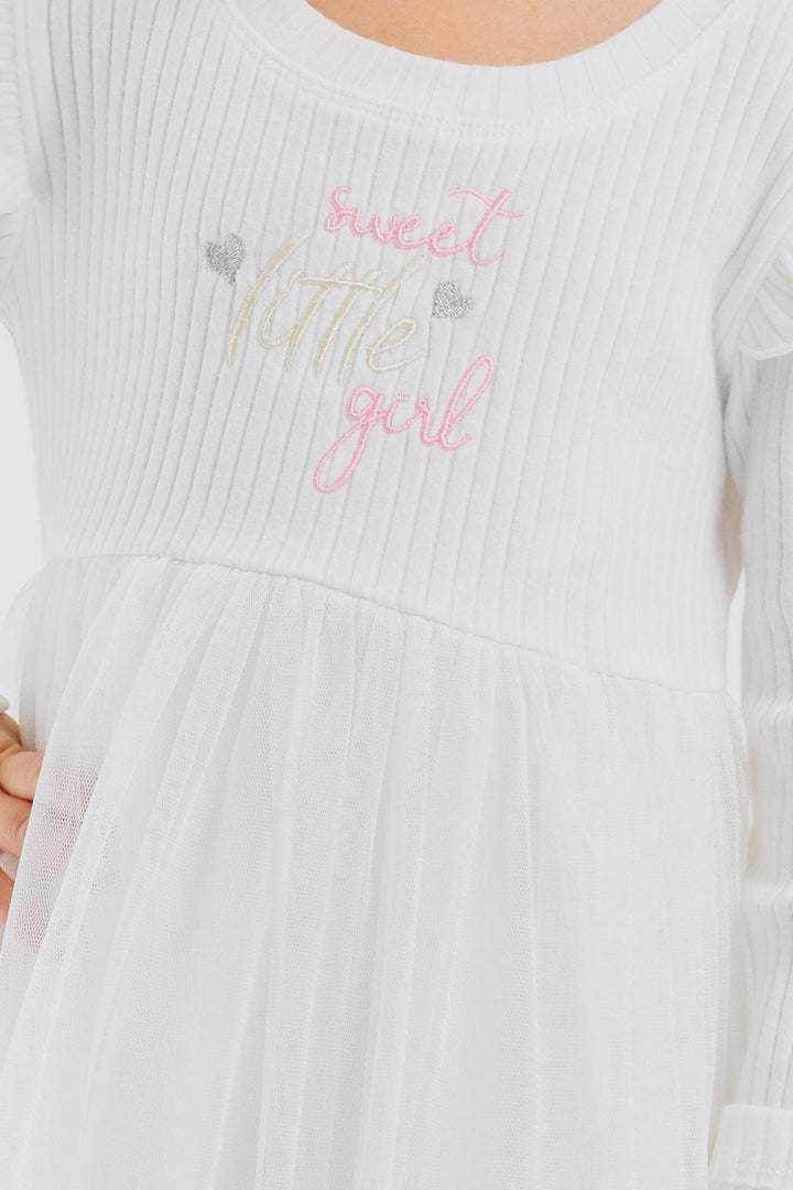 BRE Breeze Girl Child Long Sleeve Dress Colorful Embroidered 1.5-5 Years, Ecru - Cologne