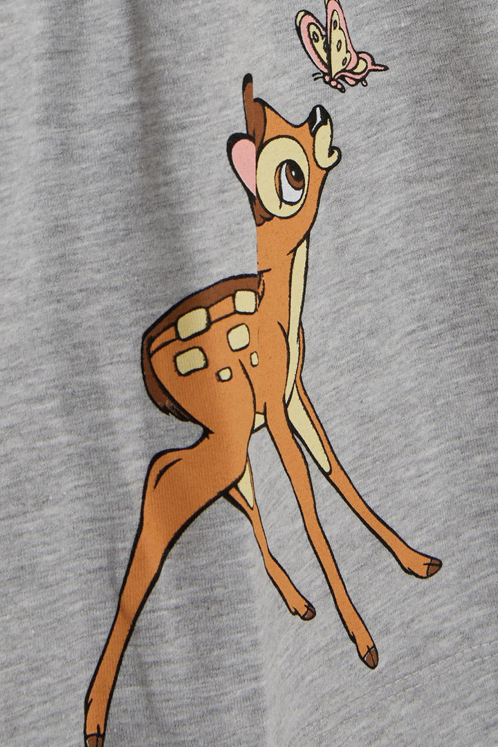 BRE Breeze Girl Child Long Sleeve Dress Cute Fawn Printed 2-6 Years, Grey Melange - El Dorado