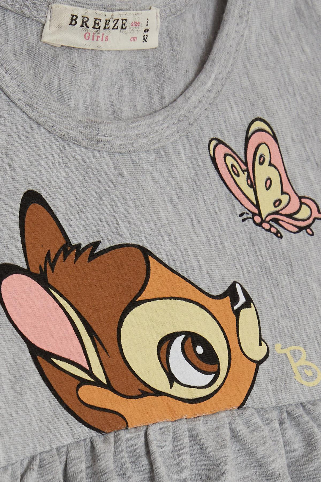 BRE Breeze Girl Child Long Sleeve Dress Cute Fawn Printed 2-6 Years, Grey Melange - El Dorado