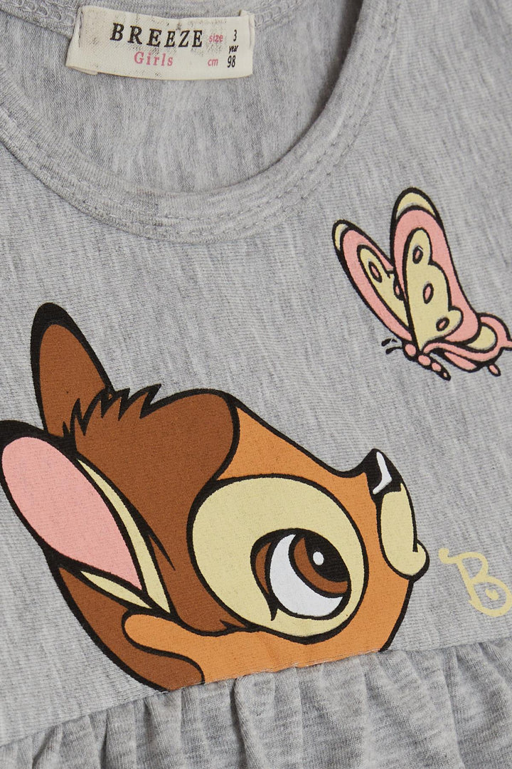 BRE Breeze Girl Child Long Sleeve Dress Cute Fawn Printed 2-6 Years, Grey Melange - El Dorado