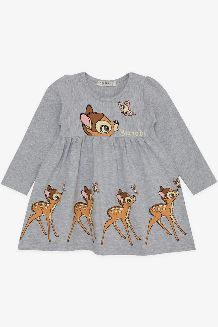 BRE Breeze Girl Child Long Sleeve Dress Cute Fawn Printed 2-6 Years, Grey Melange - El Dorado