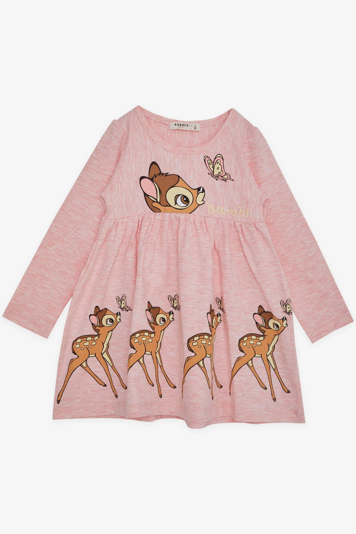 BRE Breeze Girl Child Long Sleeve Dress Cute Fawn Printed 2-6 Years, Salmon Melange - Pervomaisk