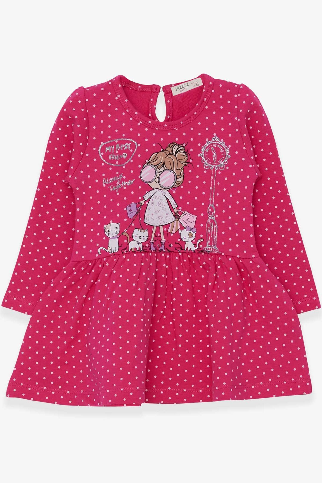 BRE Breeze Girl Child Long Sleeve Dress with Glitter Glasses Printed Girl, 1-4 Years, Pink - Arona