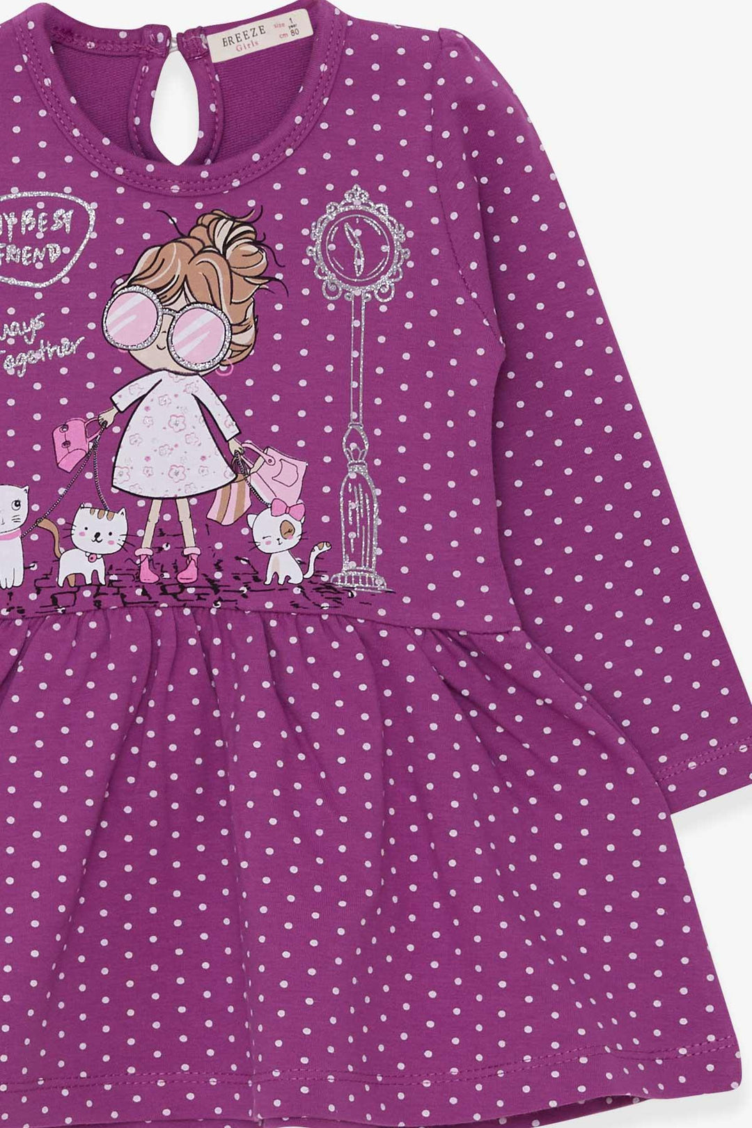 BRE Breeze Girl Child Long Sleeve Dress with Glitter Glasses Printed Girl 1-4 Years, Purple - Tepeapulco