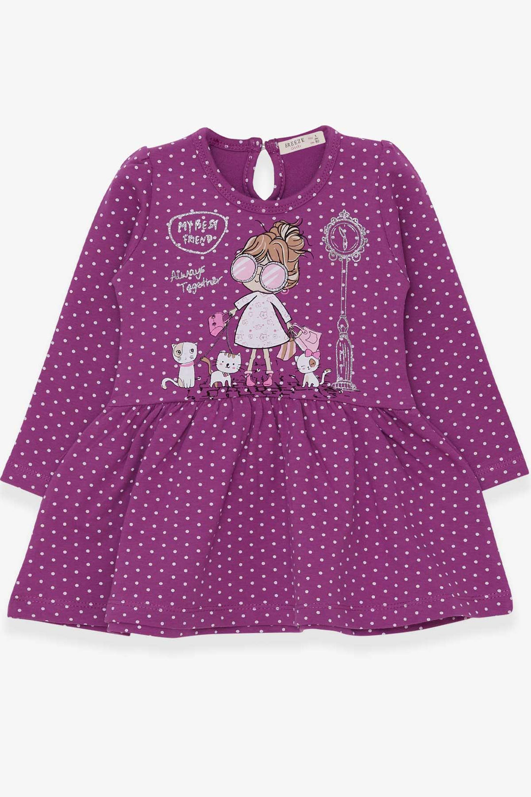 BRE Breeze Girl Child Long Sleeve Dress with Glitter Glasses Printed Girl 1-4 Years, Purple - Tepeapulco