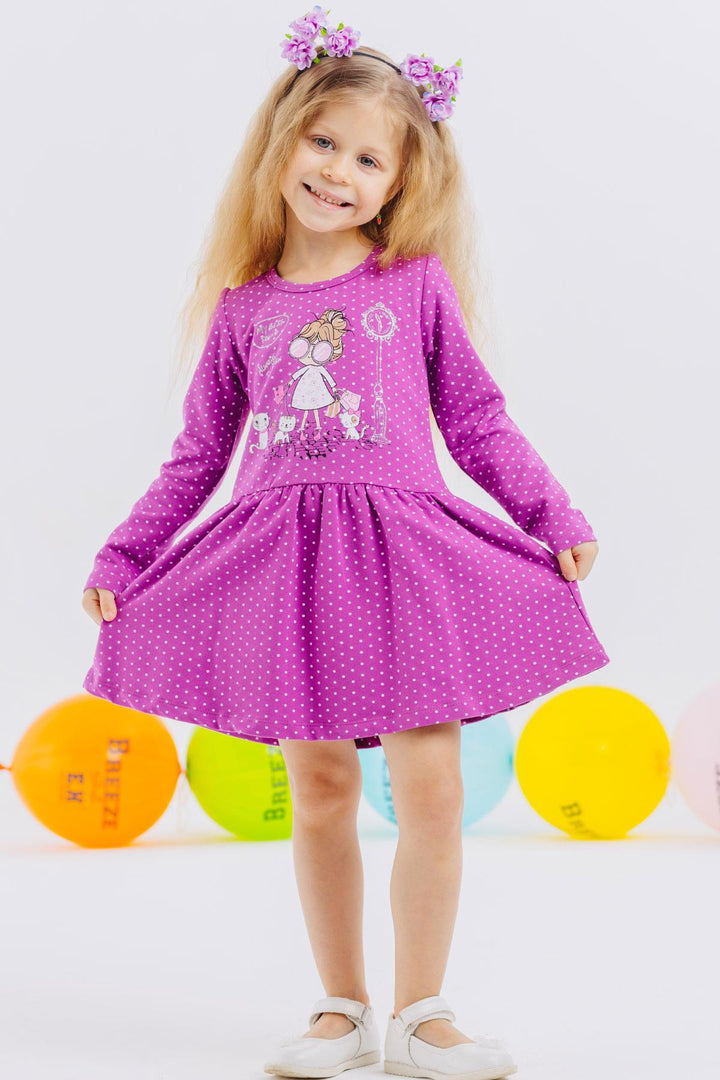 BRE Breeze Girl Child Long Sleeve Dress with Glitter Glasses Printed Girl 1-4 Years, Purple - Tepeapulco