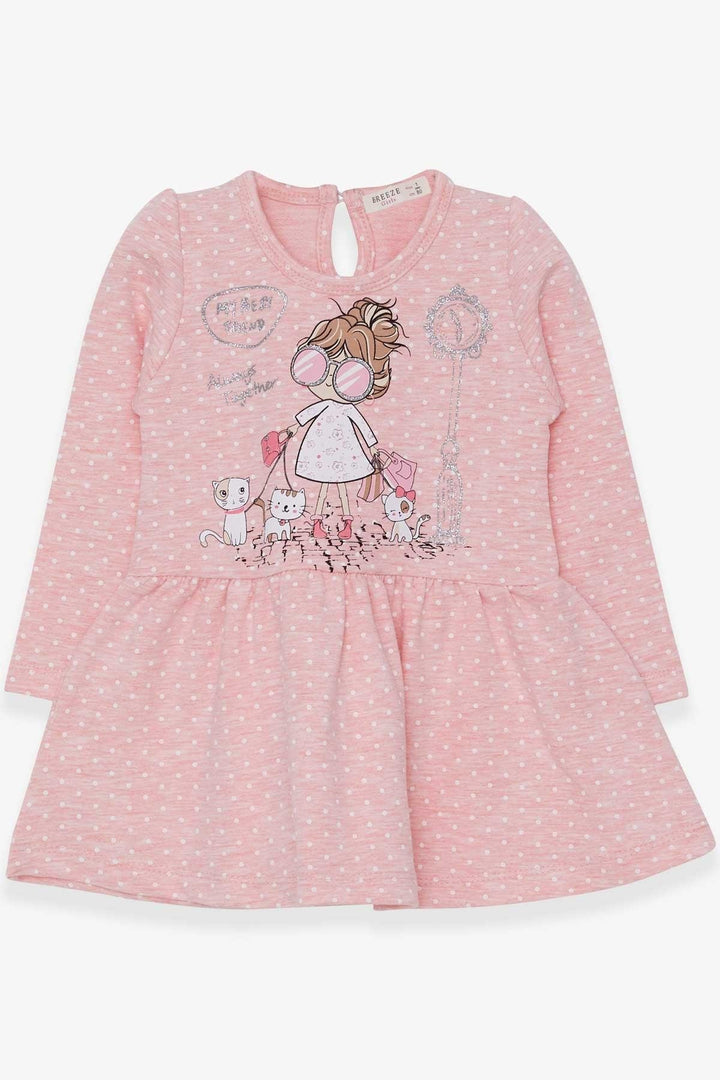 BRE Breeze Girl Child Long Sleeve Dress with Glitter Glasses Printed Girl 1-4 Years, Salmon Melange - Columbus
