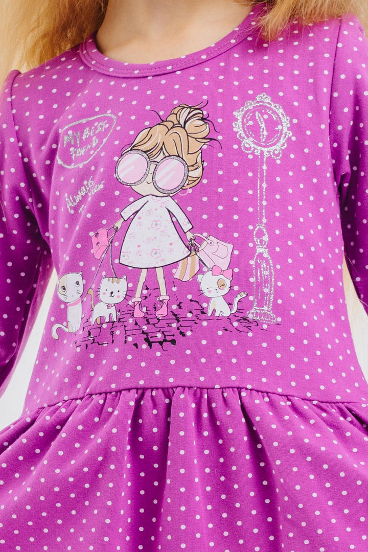 BRE Breeze Girl Child Long Sleeve Dress with Glitter Glasses Printed Girl 1-4 Years, Purple - Tepeapulco