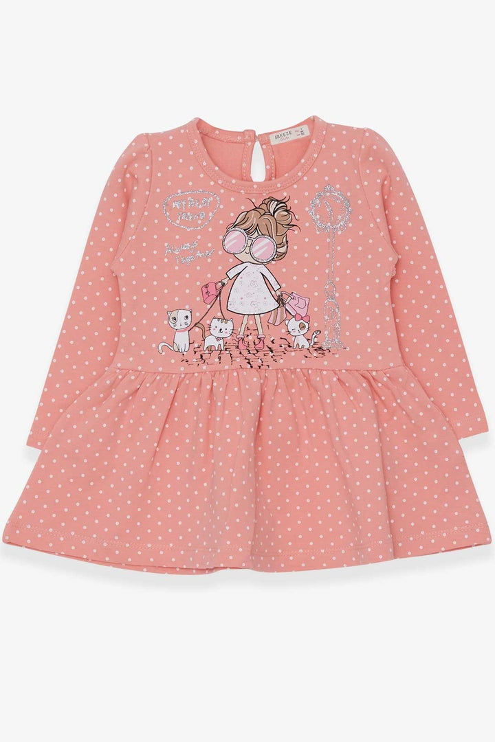 BRE Breeze Girl Child Long Sleeve Dress with Glitter Glasses Printed Girl 1-4 Years, Salmon - Great Falls