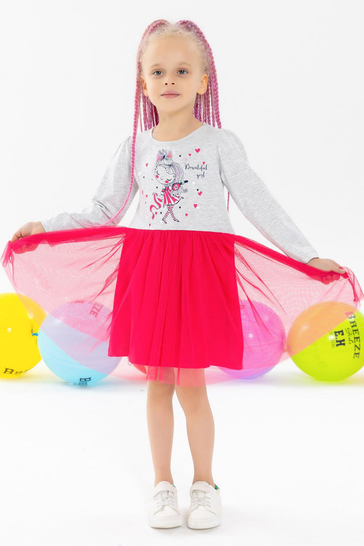 BRE Breeze Girl Child Long Sleeve Dress Decorated Girl Printed 2-6 Years, Grey Melange - London
