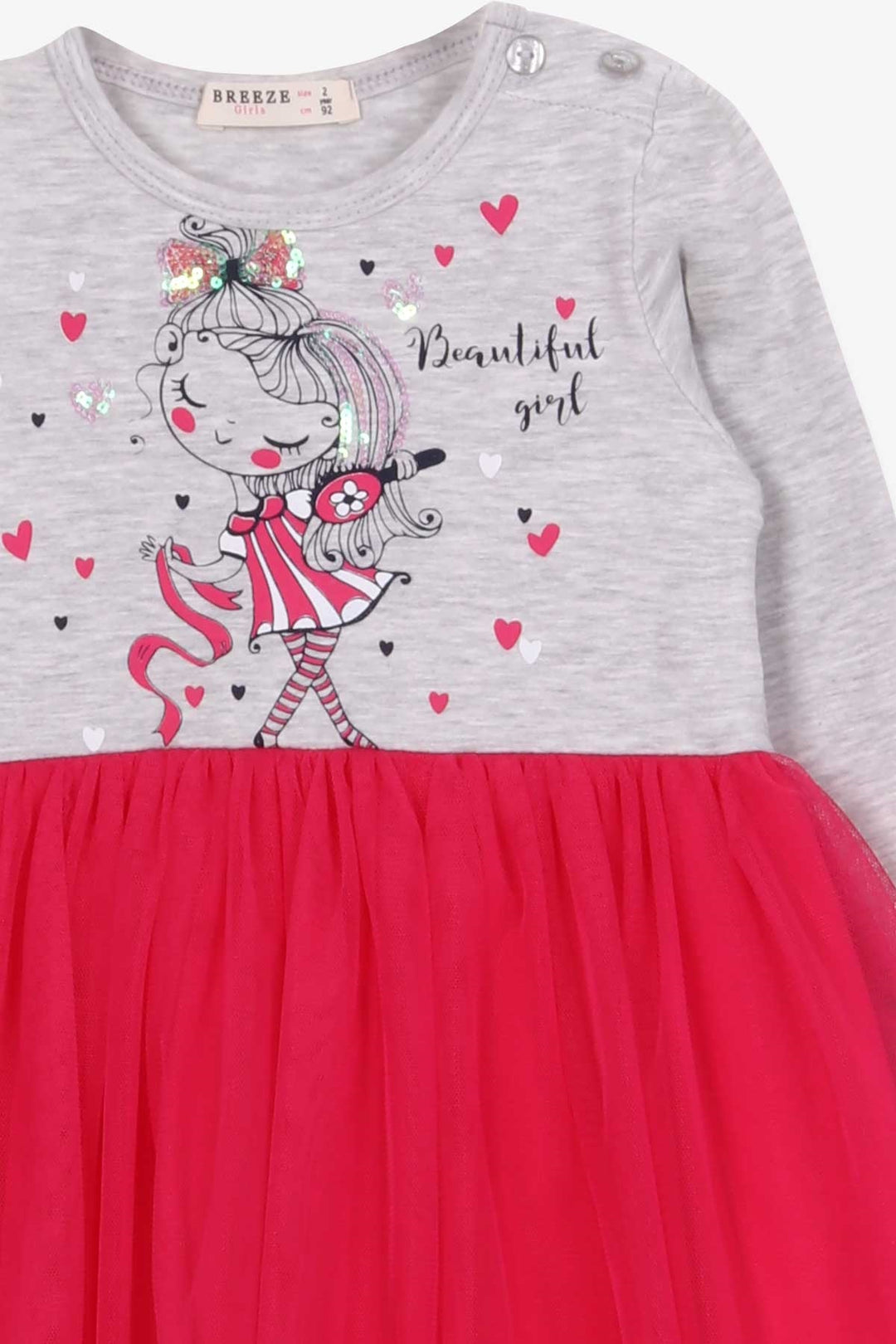 BRE Breeze Girl Child Long Sleeve Dress Decorated Girl Printed 2-6 Years, Grey Melange - London