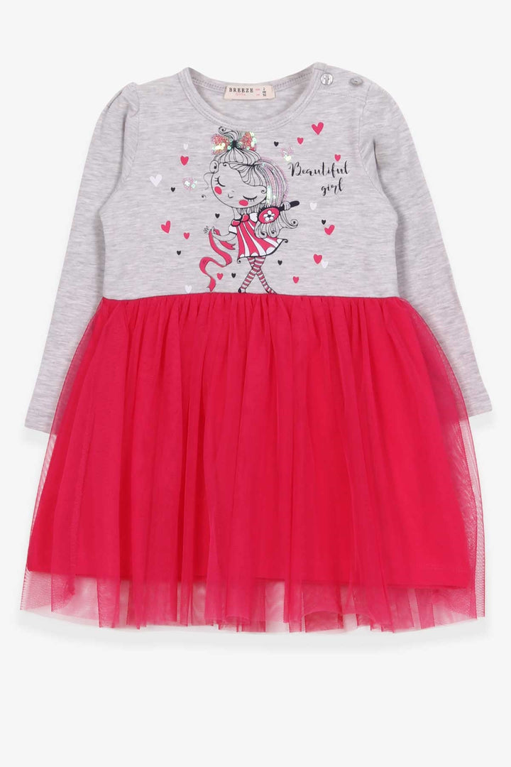 BRE Breeze Girl Child Long Sleeve Dress Decorated Girl Printed 2-6 Years, Grey Melange - London