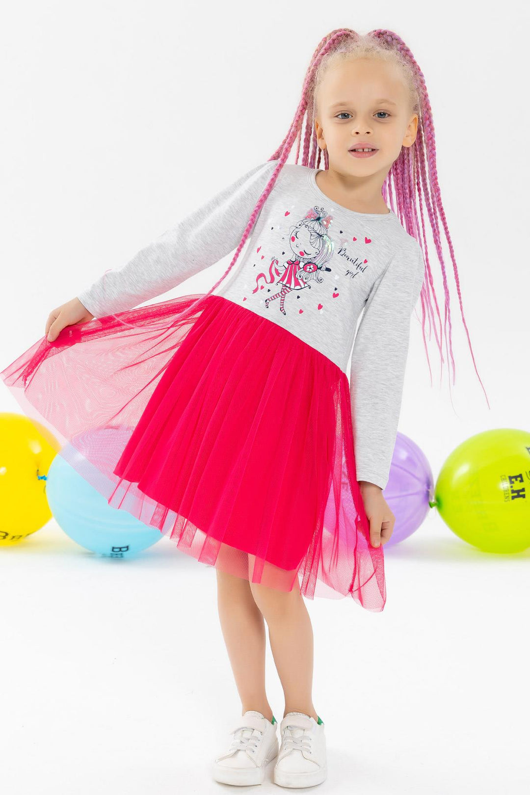 BRE Breeze Girl Child Long Sleeve Dress Decorated Girl Printed 2-6 Years, Grey Melange - London