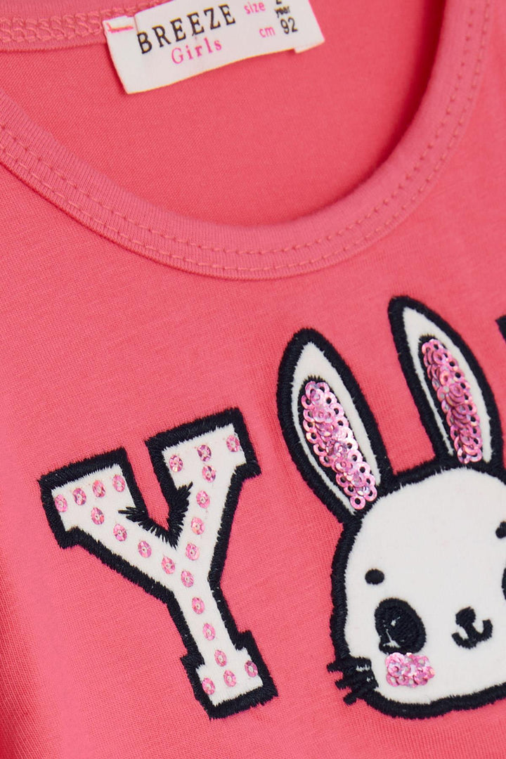 BRE Breeze Girl Child Long Sleeve Dress with Rabbit Embroidery 2-6 Years, Coral - San Bernardino