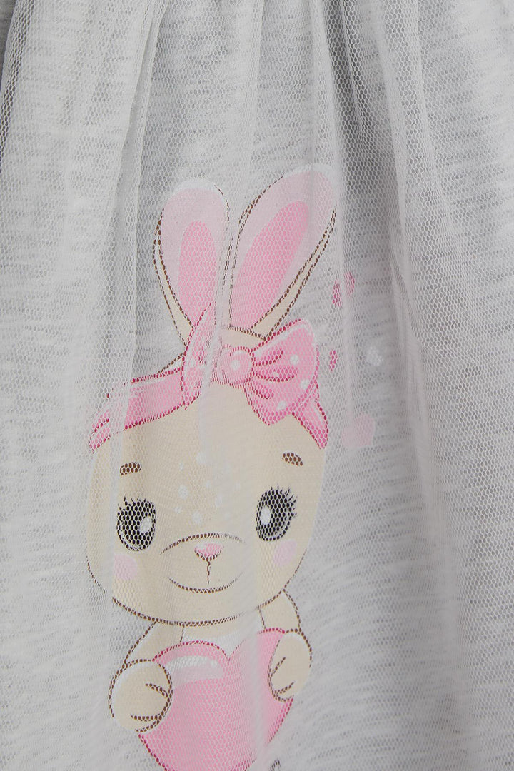 BRE Breeze Girl Child Long Sleeve Dress with Bunny Print 1.5-5 Years, Light Grey Melange - Purísima de Bustos
