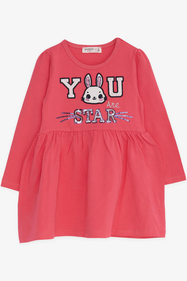 BRE Breeze Girl Child Long Sleeve Dress with Rabbit Embroidery 2-6 Years, Coral - San Bernardino