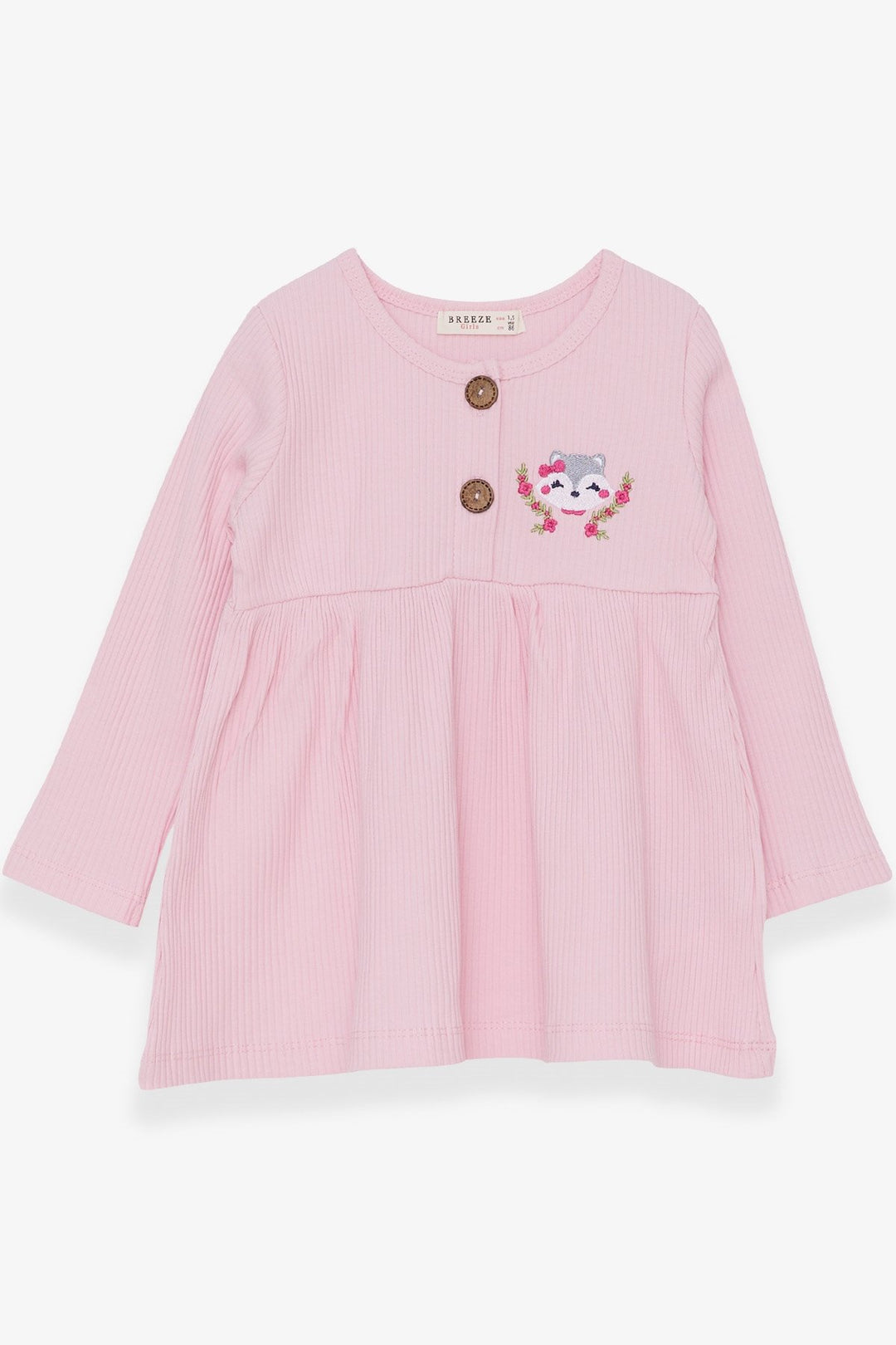 BRE Breeze Girl Child Long Sleeve Dress with Fox Embroidery, 1.5-5 Years, Powder - Canicattì