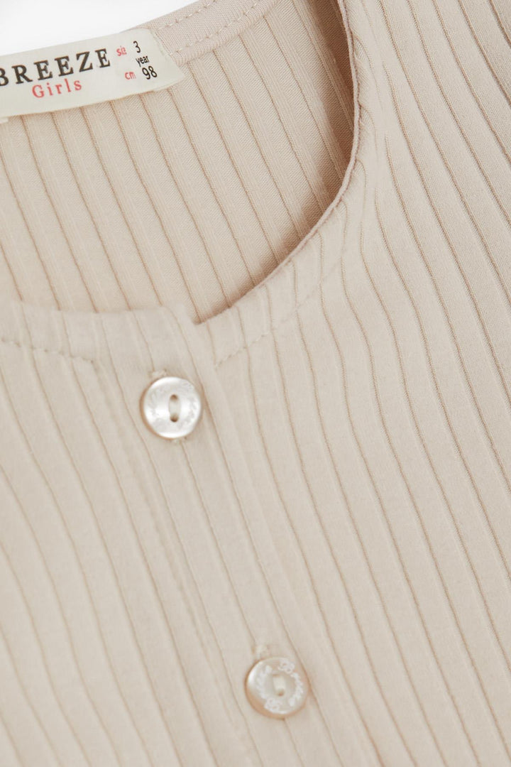BRE Breeze Girl Child Long Sleeve Dress with Tulle Embroidery Buttoned 1.5-5 Years, Beige - Acapulco de Juárez