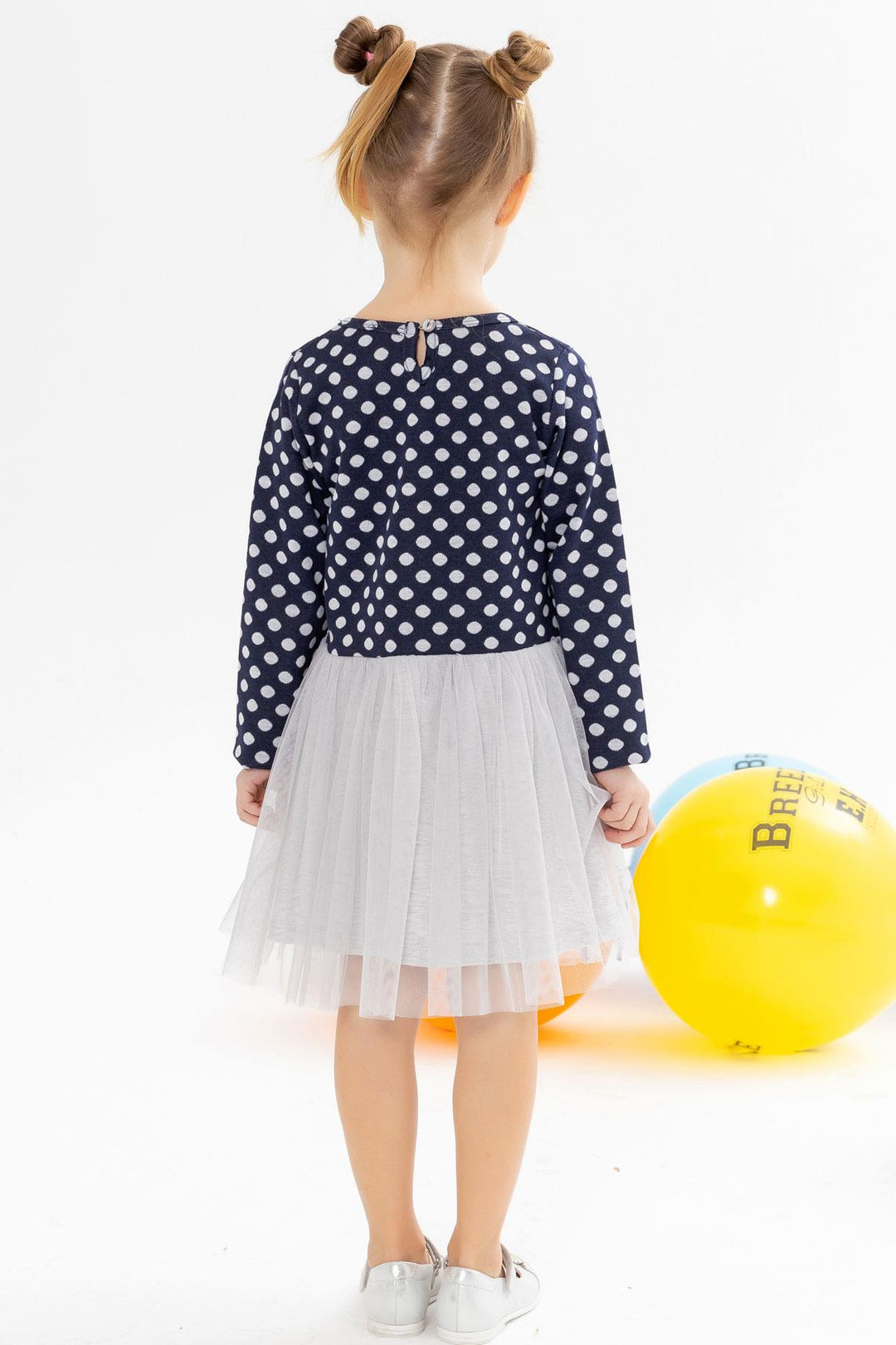 BRE Breeze Girl Child Long Sleeve Dress with Tulle Bow 1.5-5 Years, Navy Blue - Drancy