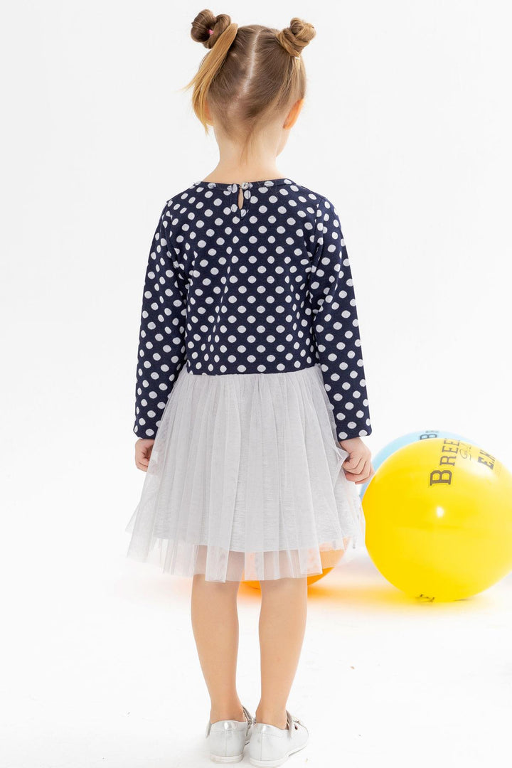 BRE Breeze Girl Child Long Sleeve Dress with Tulle Bow 1.5-5 Years, Navy Blue - Drancy
