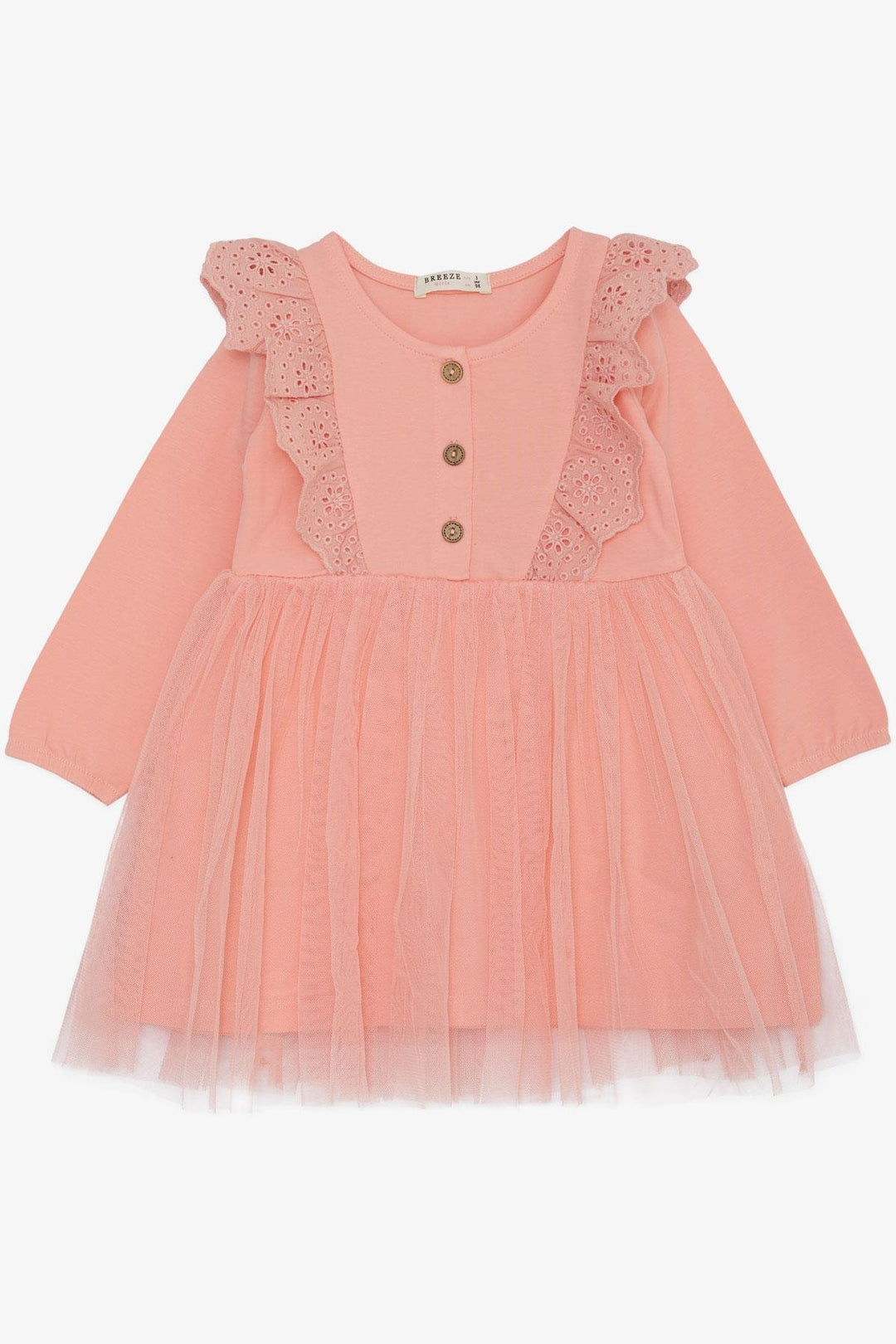 BRE Breeze Girl Child Long Sleeve Dress with Tulle Lace 1.5-5 Years, Salmon - Melbourne